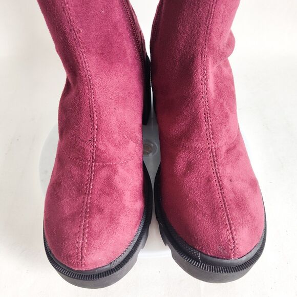 Wild Diva Thigh High Over The Knee Sock Boots Size 6.5 Faux Suede Burgundy Vegan - Picture 8 of 13